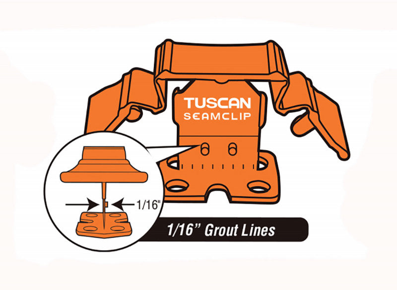 Orange Tuscan SeamClip® - For gauged tiles 3/8" to less than 1/2" thick (9.5mm to 12mm) Grout Size: 1/16" (1.59mm)