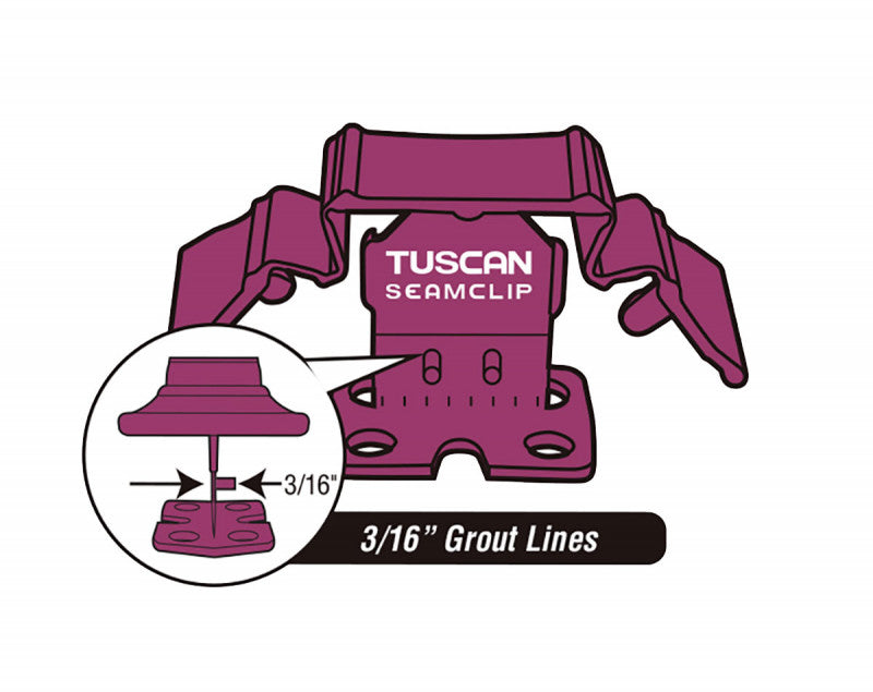 Purple Tuscan SeamClip® - For gauged tiles 3/8" to less than 1/2" thick (9.5mm to 12mm) Grout Size: 3/16"' (4.76mm)